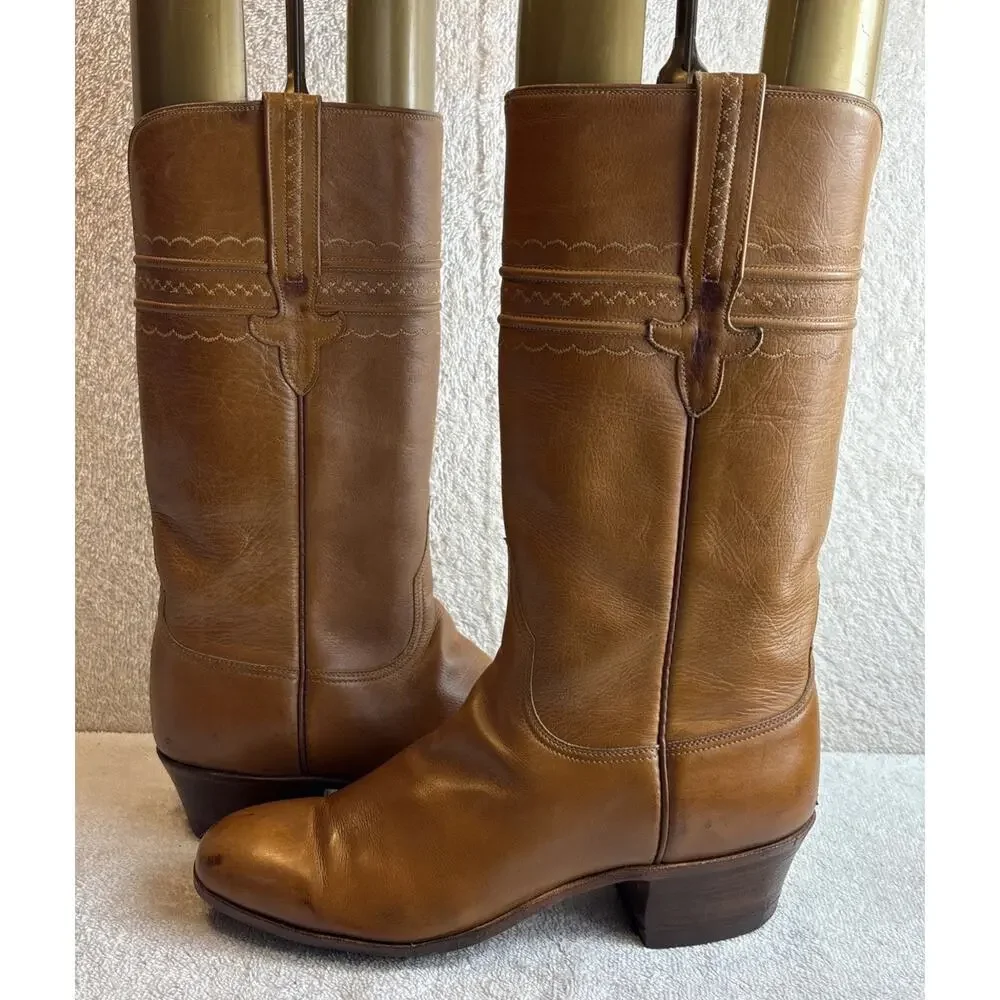 Vintage Lucchese Boots Womens 8 C San Antonio Brown Western Narrow Square Toe